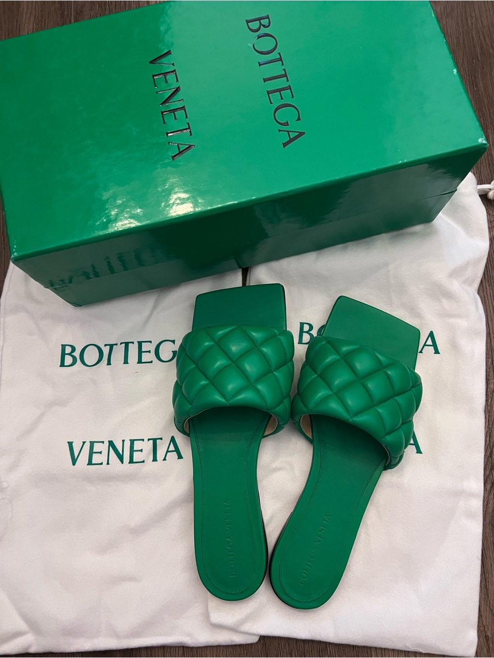 Bottega Veneta Parakeet Green Padded Slide Sandals